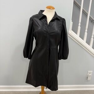 Gap Black Faux Leather Shirt Dress